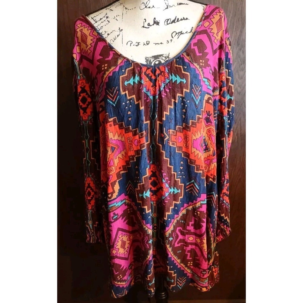 Billabong Boho Hippie Long Sleeve Babydoll Shift Dress Tunic Women Medium flowy